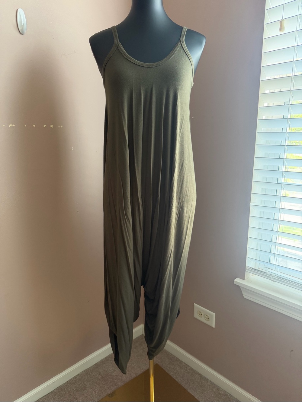 AKIRA Olive Green Sleeveless Harem Jumpsuit Romper